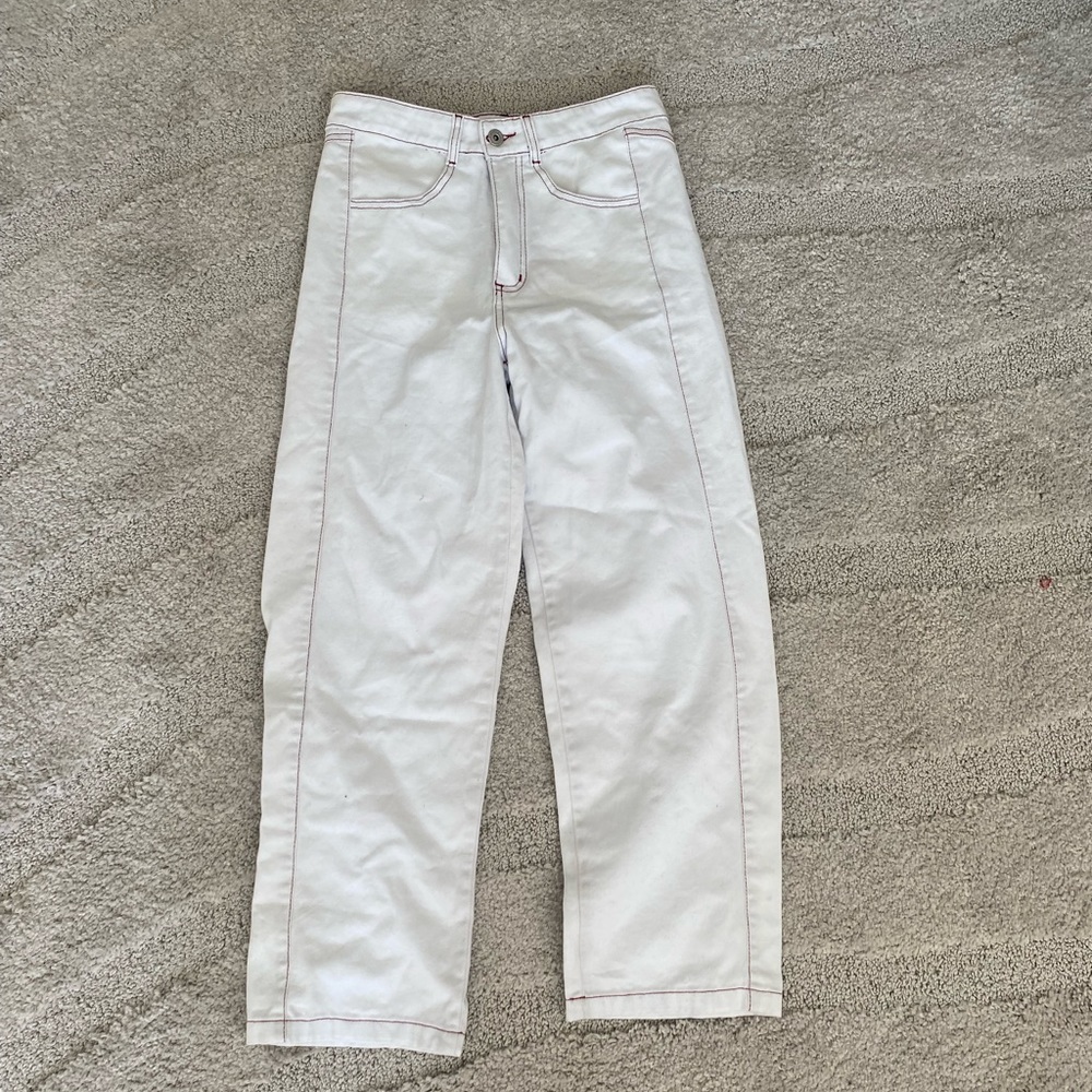 White high rise, wide leg jeans
